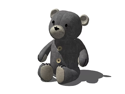 Gray Teddy Bear Doll Sitting With Button Details And Light Colored Ears 3d model