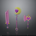 Pink Fantasy Weapons Collection with Sword Staff Axe Heart Moon and Star Design