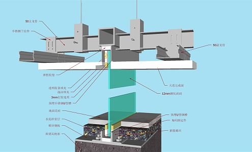 Modern node glass partition wall decoration process node 3d model