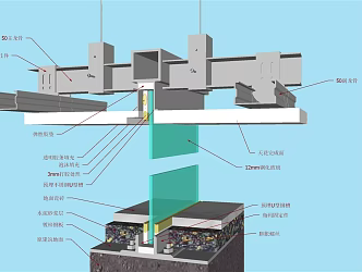 Modern node glass partition wall decoration process node 3d model