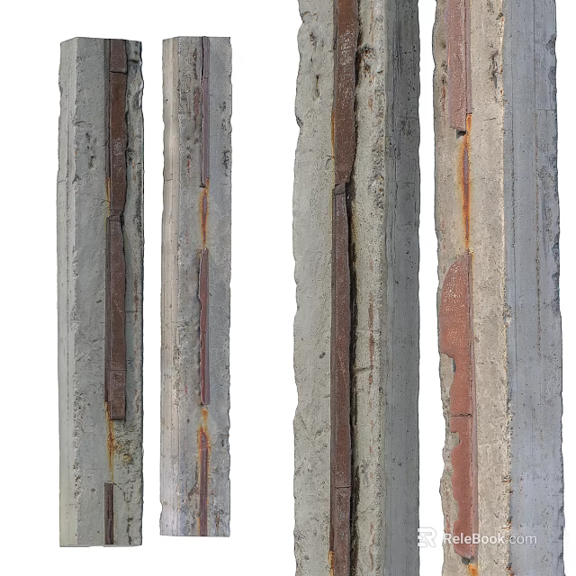 Weathered Old Columns With Rusted Cracks And Textured Concrete Surface 3d model 