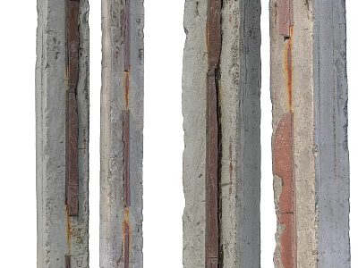 Weathered Old Columns With Rusted Cracks And Textured Concrete Surface 3d model