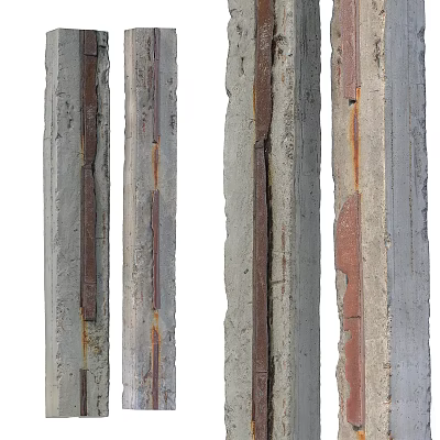 Weathered Old Columns With Rusted Cracks And Textured Concrete Surface 3d model