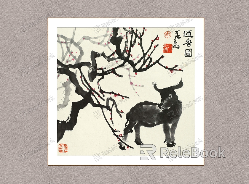 Chinese Decorative Painting Cattle Li Keran Shepherd Boy Figure model