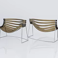 Modern Minimalist Single Chair With Curved Wooden Slats And Metal Frame Design