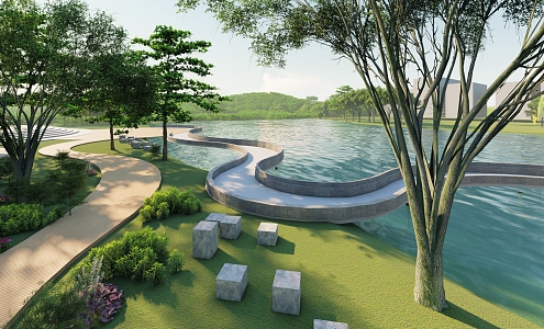 Modern Park Waterfront Landscape 3d model