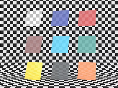 Nine Different Colored Squares Arranged On Black And White Checkerboard Background 3d model