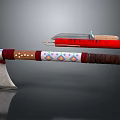Traditional Decorative Axe With Ornate Handle And Handcrafted Knife Red Sheath
