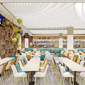 Modern Restaurant Interior Design With Arranged Tables Chairs And Decorations 3d model