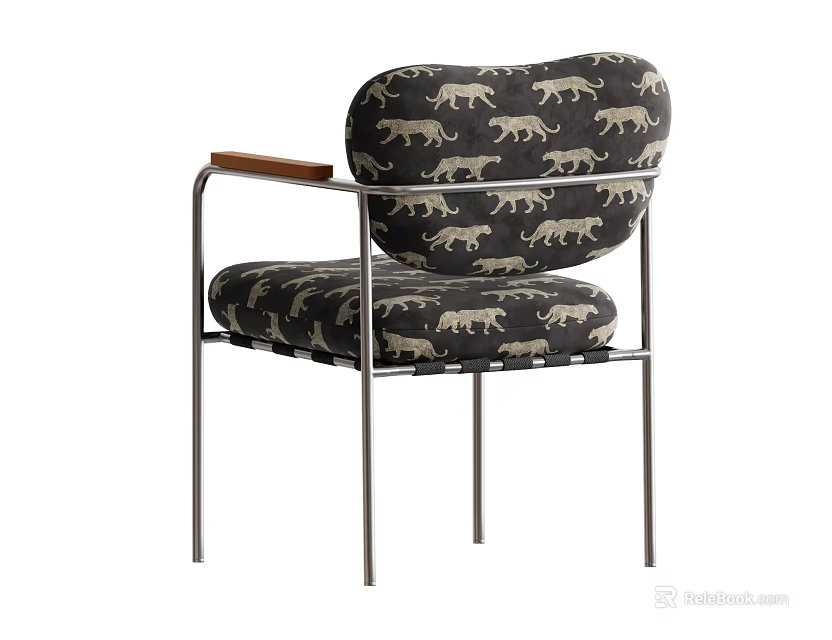 Elegant Modern Armchair With Leopard Print Upholstery Wooden Armrest And Metal Frame 3d model 