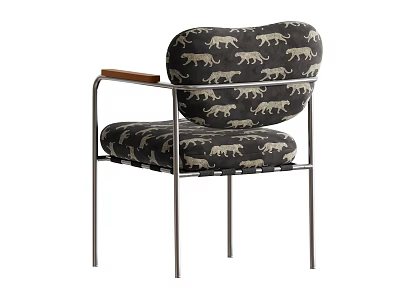 Elegant Modern Armchair With Leopard Print Upholstery Wooden Armrest And Metal Frame 3d model