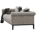 Light Gray Multi Seater Sofa With Tufted Design Pillows Throw Blanket And Black Legs