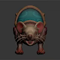 3D Modeled Game Character Rat With Red Ears Paws Tail And Blue Patterned Backpack