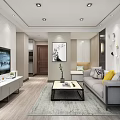 Modern Living Room Interior With Gray Sofa TV Wall Coffee Table And Decorative Rug