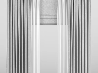 Gray And White Layered Curtains With Sheer Panels For Modern Living Room 3d model