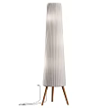 Modern Vertical Ribbed Floor Lamp with Cylindrical Shade and Wooden Tripod Base