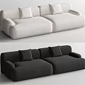 Modern Minimalist Two Seater Sofa With Beige And Black Fabric And Plush Cushions