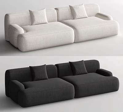 Modern Minimalist Two Seater Sofa With Beige And Black Fabric And Plush Cushions 3d model