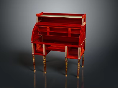 Red Vintage Desk With Arched Top Gold Accents And Carved Legs 3d model