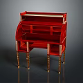 Red Vintage Desk With Arched Top Gold Accents And Carved Legs