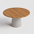Modern Round Dining Table With Wooden Tabletop And Woven Pattern Base 3d model