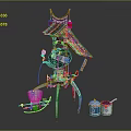Tea Pot Shaped Spider Robot With Traditional Pavilion Roof And Tea Cups