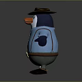 Cartoon Penguin Character Wearing Blue Outfit With Hat Belt And Gun