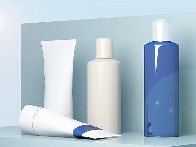 Modern Perfume Cosmetics Bottles With White Blue Colors And Stylish Shapes 3d model