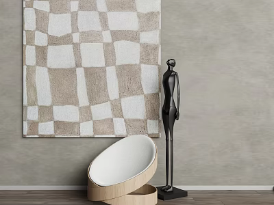 Modern Single Chair With Curved White Seat Wooden Base And Black Sculpture 3d model