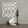 Modern Single Chair With Curved White Seat Wooden Base And Black Sculpture