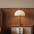 Patterned White Table Lamp With Brown Base On Wooden Nightstand Against Wooden Wall