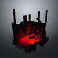 Mystic Three Dimensional Landscape Structure With Black Columns Red Lighting And Central Red Platform 3d model