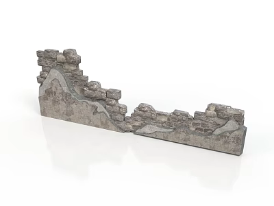 Ancient Ruined Stone Wall Structure With Weathered Stones And Broken Sections 3d model