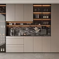 Modern Wine Cabinet With Glass Door Marble Countertop LED Lighting And Storage Drawers
