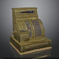 Vintage Gold Retail Sales Cash Register With Colorful Buttons And Crank Handle