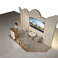 Elegant Modern Real Estate Sales Booth With Reception Desk Display Screen And Lounge Seats