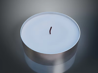 White Round Candle With Red Wick In Silver Container On Gray Background 3d model
