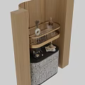 Elegant Modern Wine Cabinet With Glass Shelves Wine Glasses And Patterned Drawers