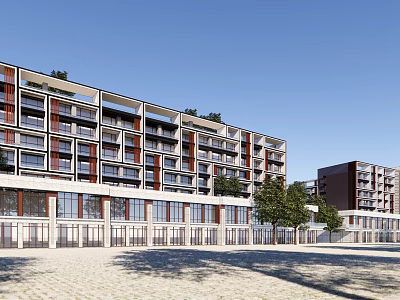Modern Commercial Street With Multi Story Buildings Large Windows And Balconies 3d model