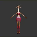 Cartoon Antelope Character In Pink Bikini Top Skirt Red Socks High Heels Standing Pose