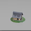 Traditional Thatched Roof Building Model With Mud Walls Small Entrance And Green Grassy Base