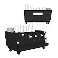Black Commercial Espresso Machine With Three Group And Stacked Coffee Cups 3d model