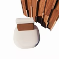 Stylish White Single Sofa With Brown Cushion Against Wooden Vertical Slat Wall