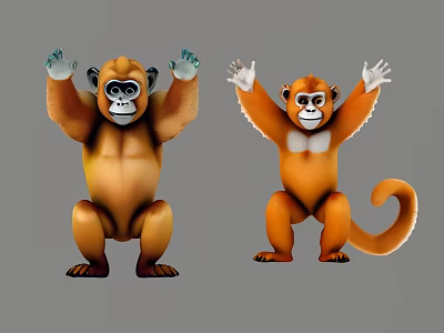 Two Orange Reptiles Raising Forelimbs And Displaying Curled Tails In Studio Shot 3d model