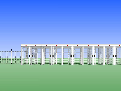 Public Facility With White Roofed Structure Green Lawn And Metal Fencing 3d model