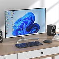 Modern computer monitor desk display sound keyboard mouse books succulent plants 3d model