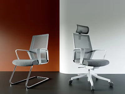 Modern Office Chair With Mesh Back Gray Seat Metal Frame Adjustable Headrest And Wheels 3d model