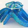 Blue Octopus Shaped Playground Equipment With Multiple Slides Red Dots And Eye Patterns 3d model