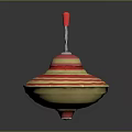 Red And Gold Striped Decorative Weapon With Spinning Top Structure And Metallic Accents
