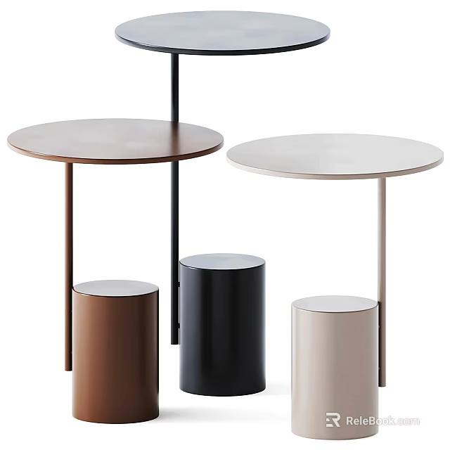 Modern Round Coffee Tables With Different Colored Cylindrical Bases And Legs 3d model